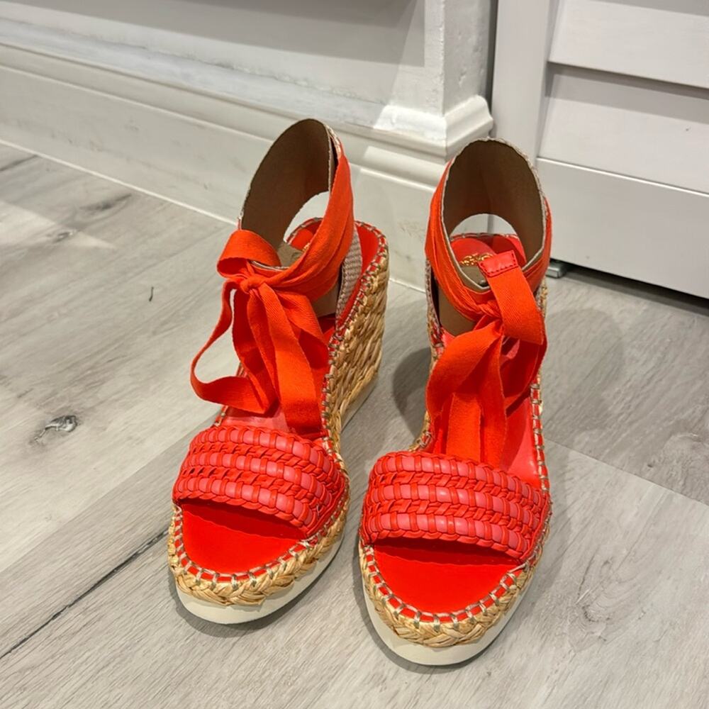 Vince Camuto NWOT Brisshel Leather Espadrille Wedge Orange Sandal. No box. - Picture 4 of 10